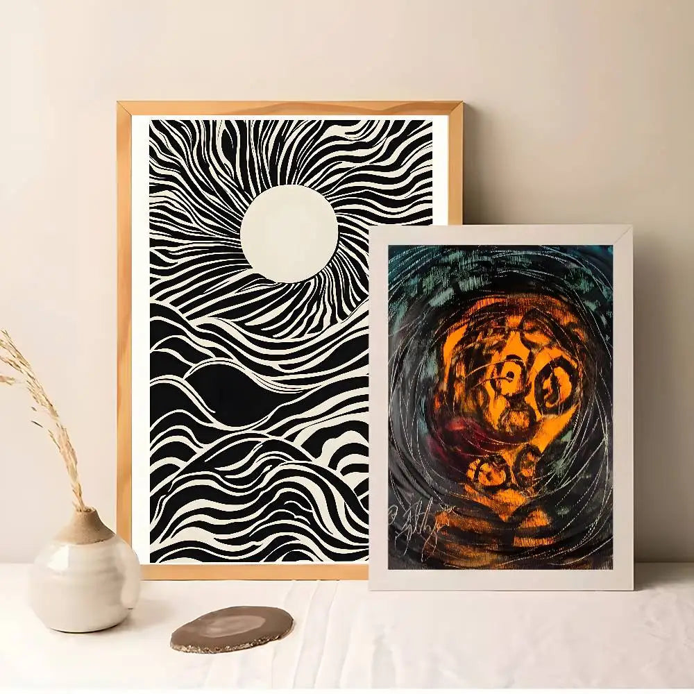 Tableau Abstrait Cercles Noir Orange