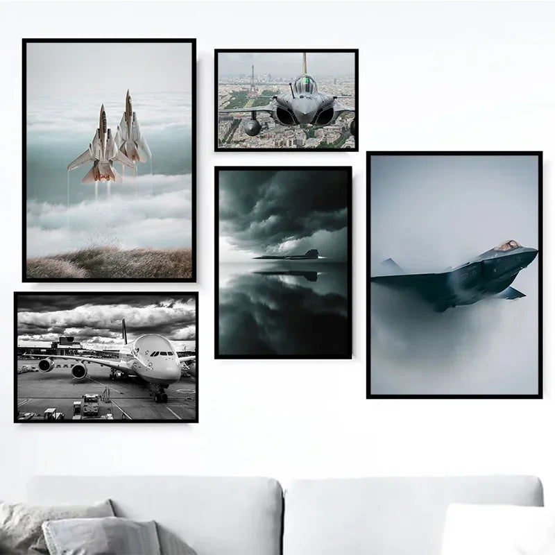 Tableau Avions Monochrome Dramatique