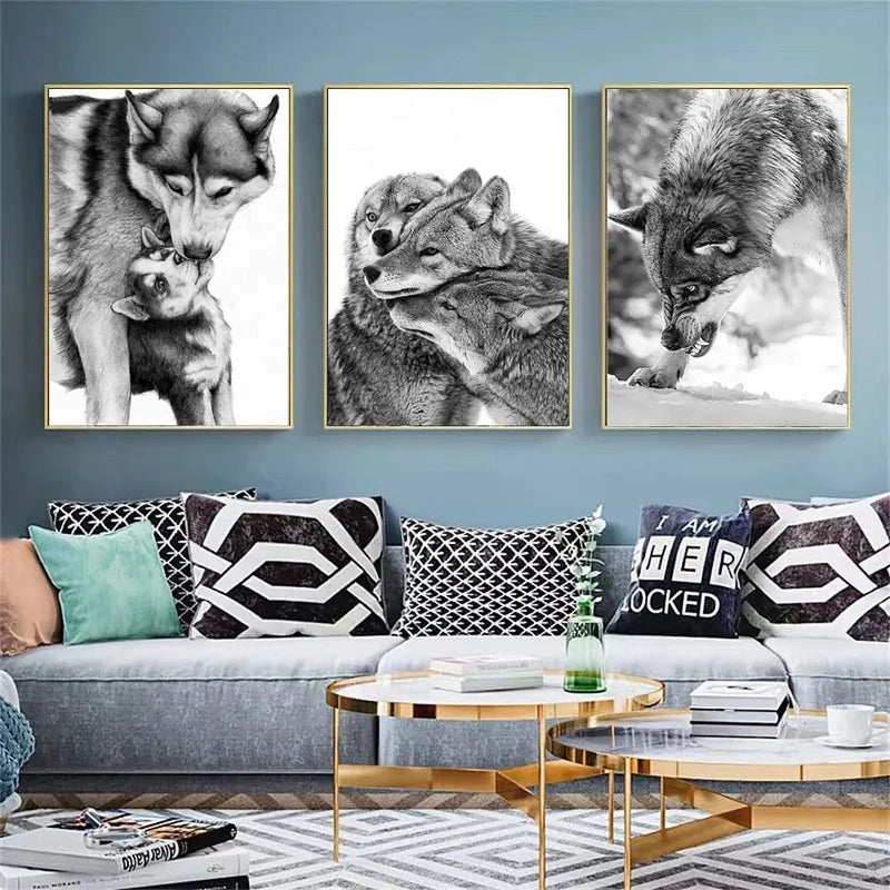 Tableau Loup Noir et Blanc