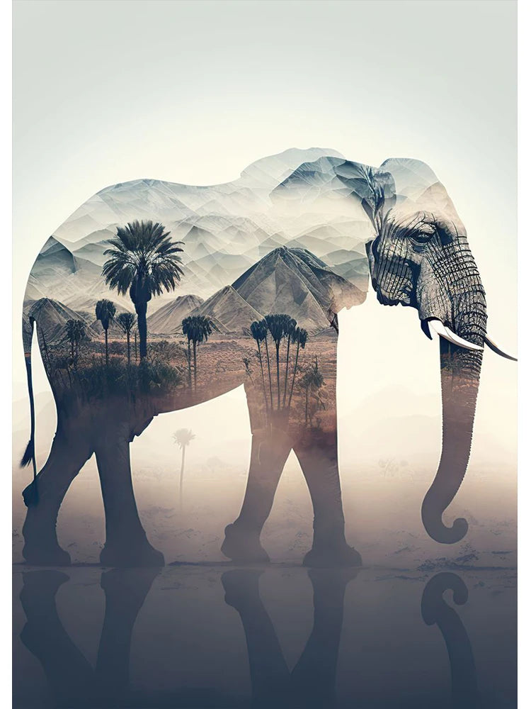 Tableau Éléphant Double Exposition Désert