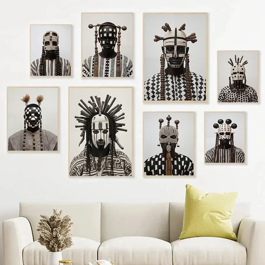 Tableau Masques Tribaux Monochrome
