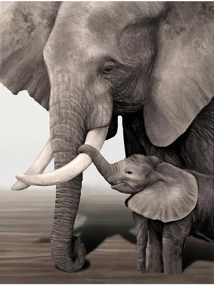 Tableau Éléphant Floral Minimaliste