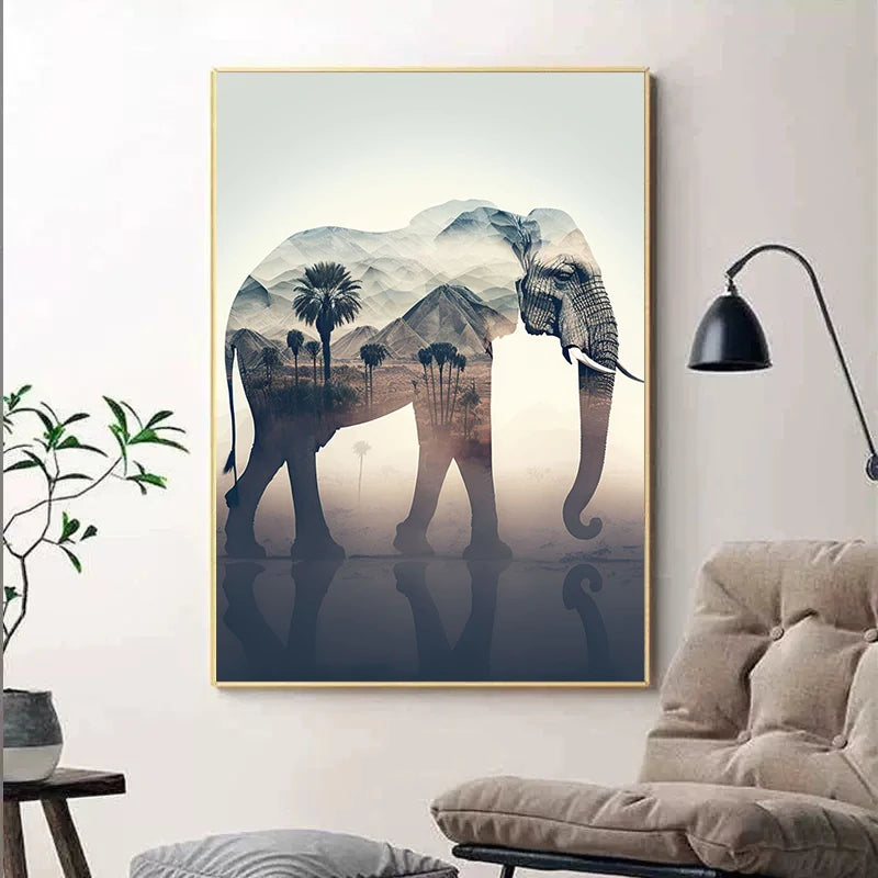 Tableau Éléphant Double Exposition Désert