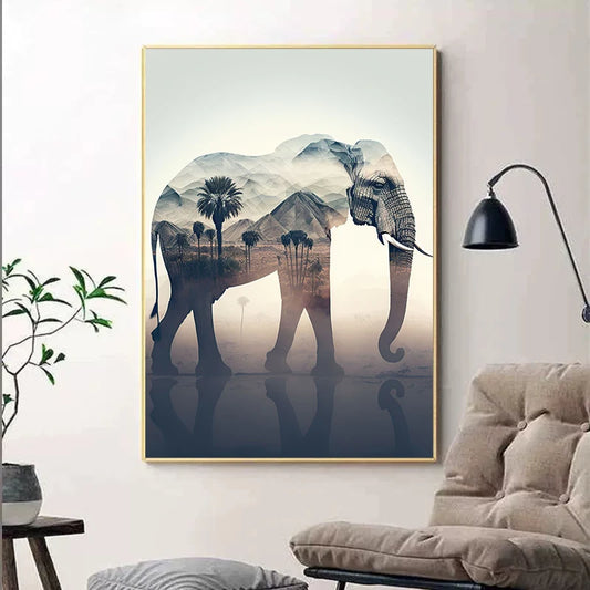 Tableau Éléphant Double Exposition Désert