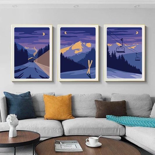 Tableau Montagne Nocturne Minimaliste