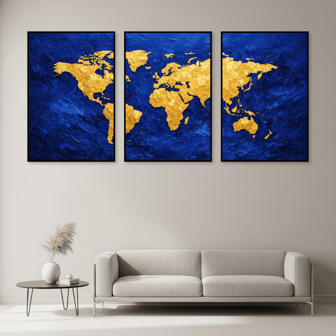 Tableau Carte Du Monde Bleu