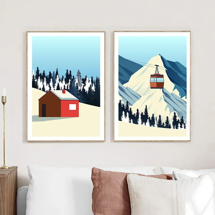 Tableau Cabane Hivernale Rouge