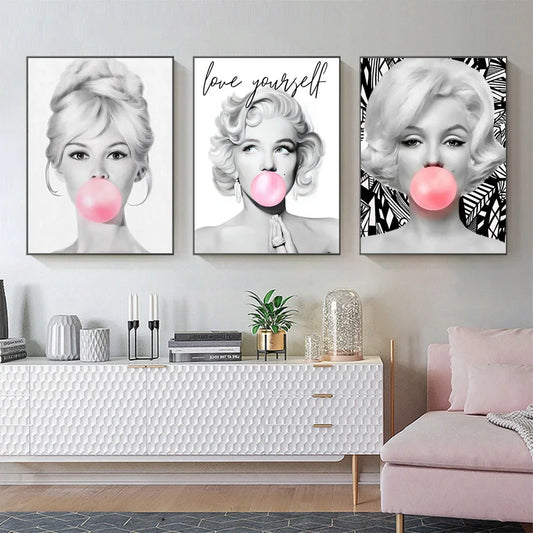 Tableau Femme Chewing-Gum Rose