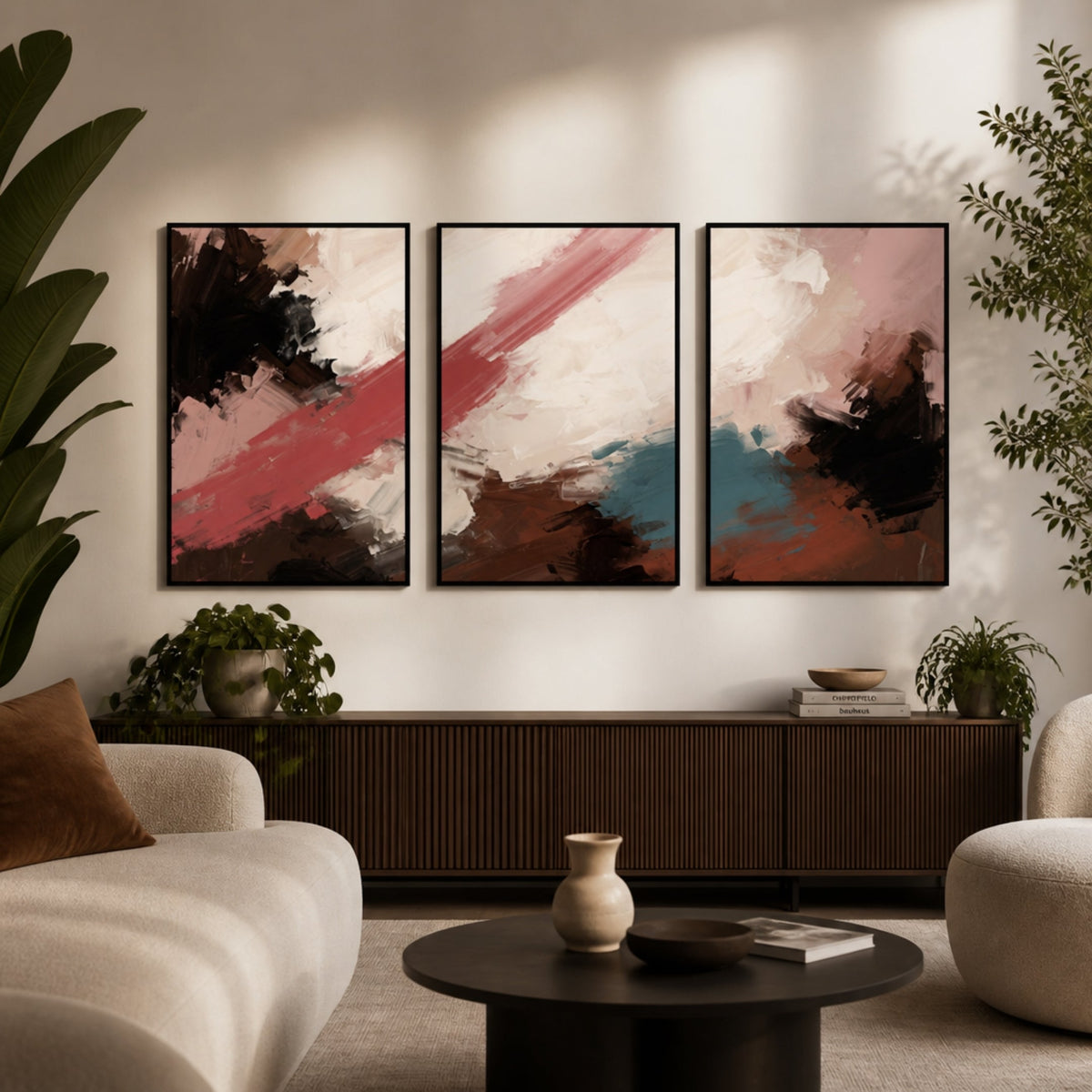 Cadre Abstrait Marron Bordeaux pour salon