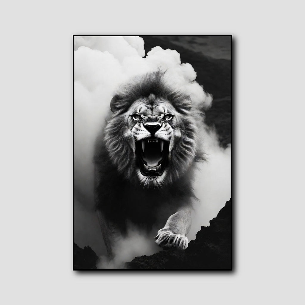 Cadre Lion Noir et Blanc Face style 1