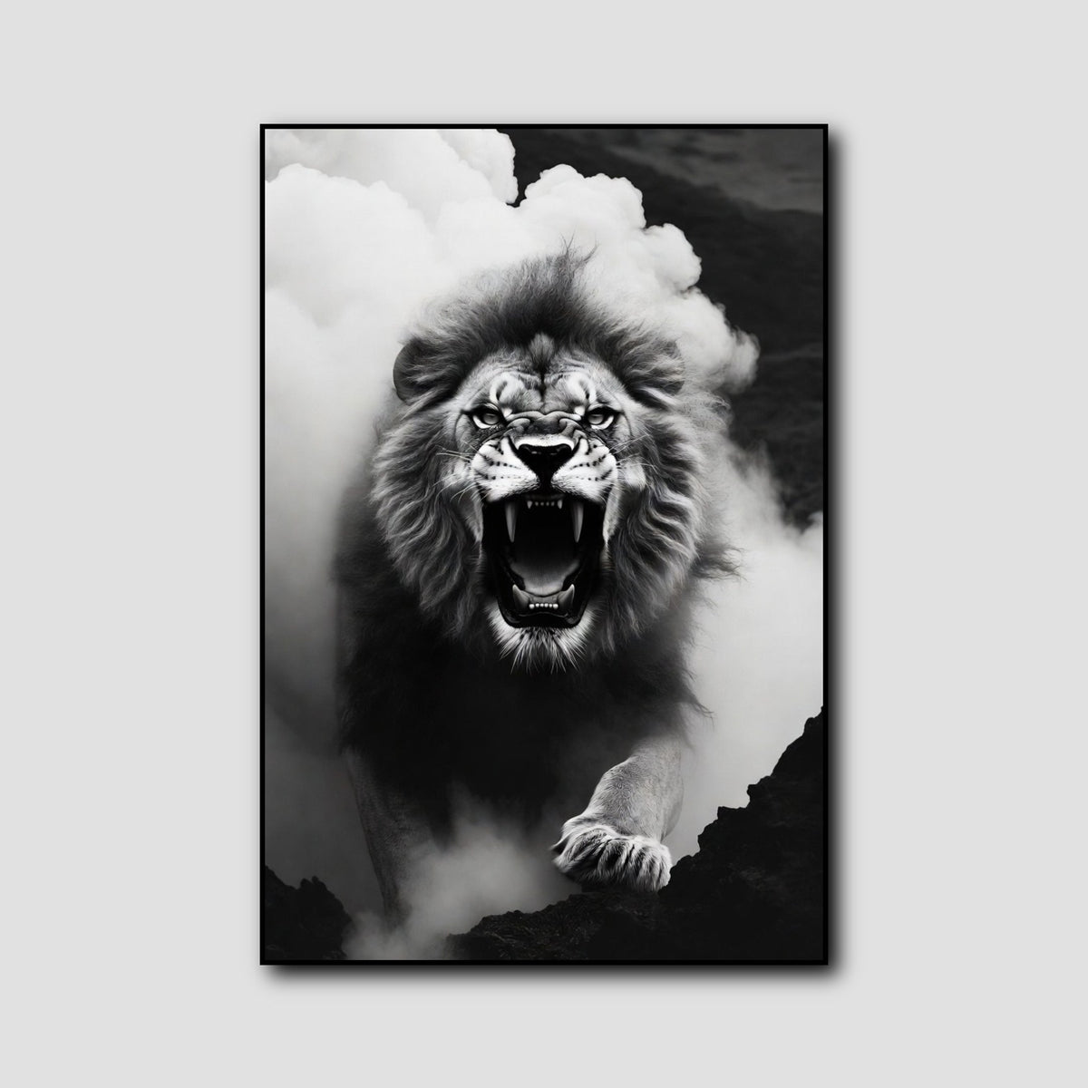 Cadre Lion Noir et Blanc Face style 1