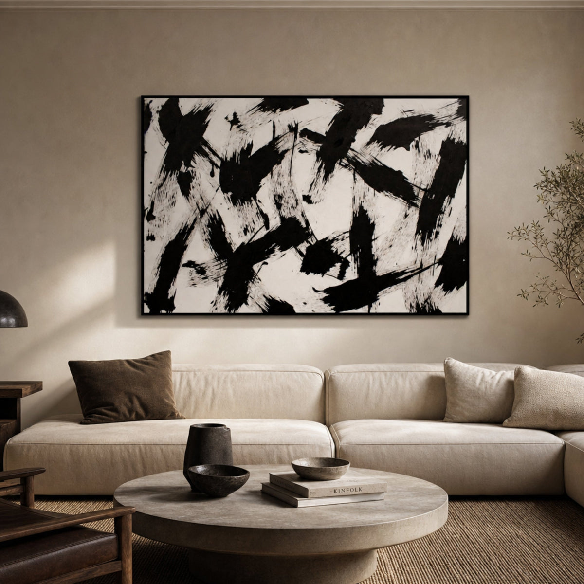 Peinture Abstraite Noir et Blanc pour salon