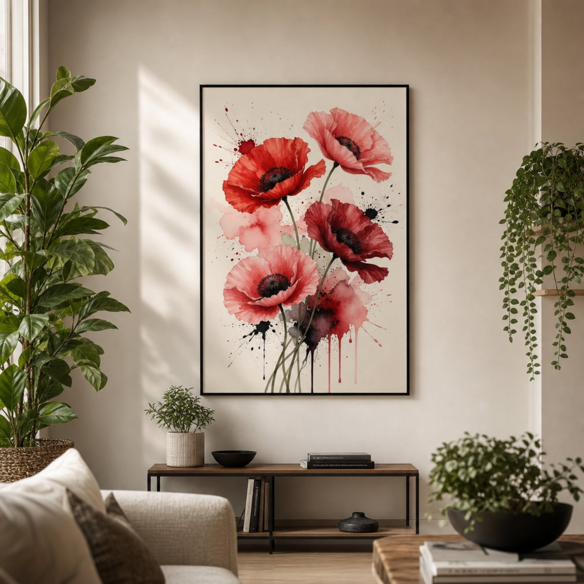 Peinture Aquarelle Coquelicot pour salon