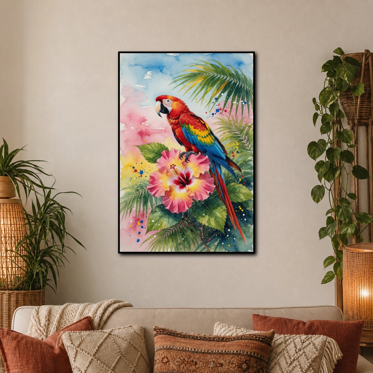Peinture Aquarelle Perroquet pour salon