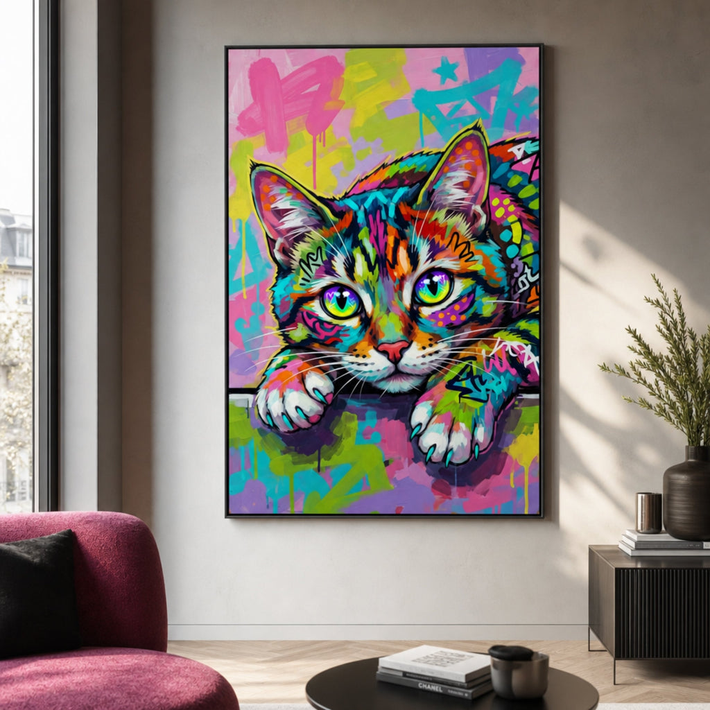 Peinture Chat Multicolore pour salon