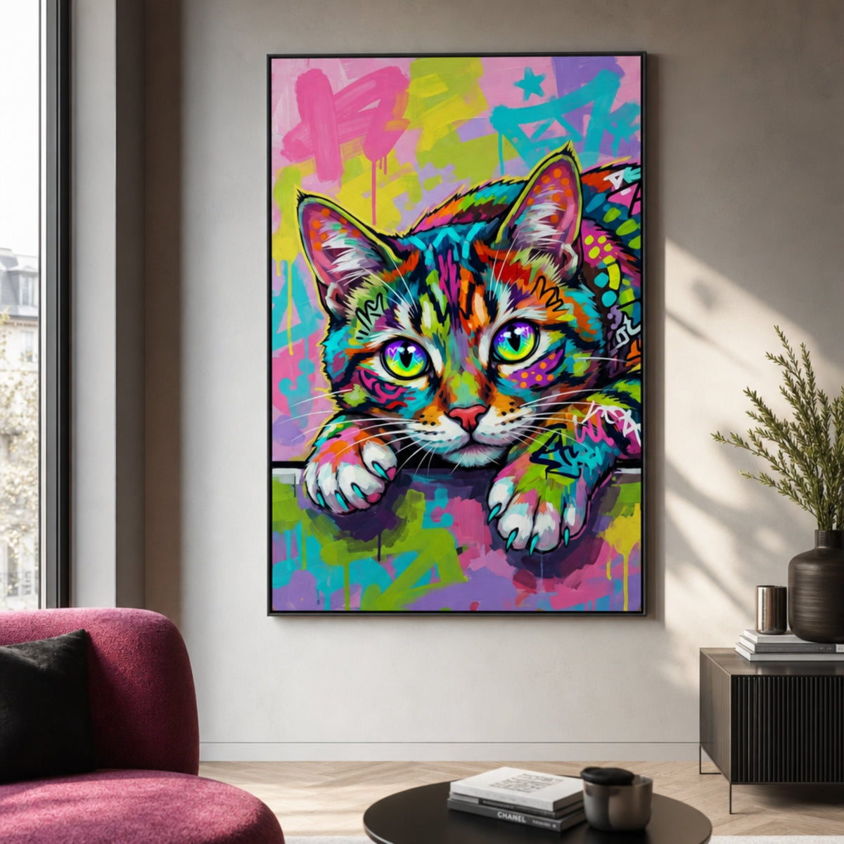 Peinture Chat Multicolore pour salon