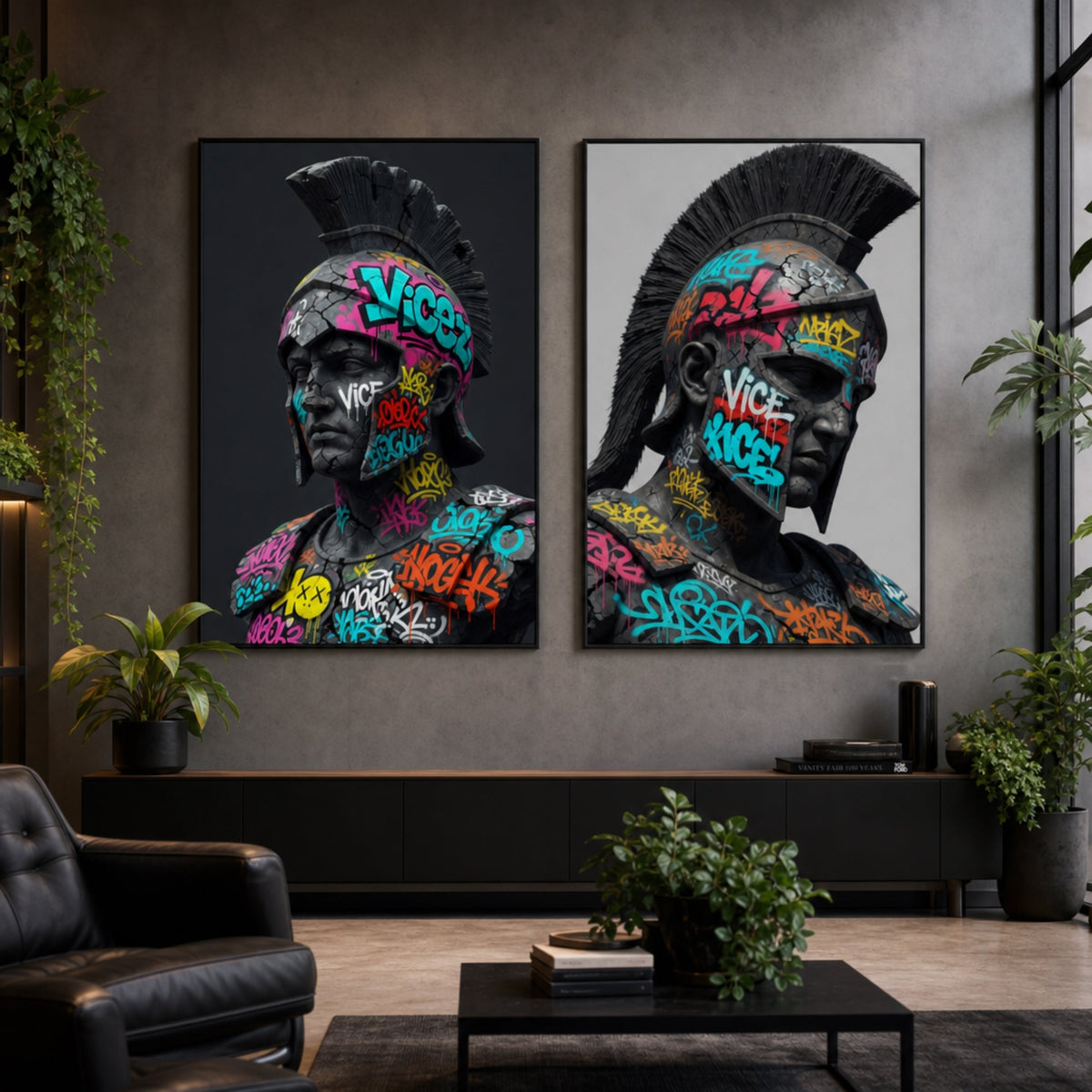Peinture Guerrier Romain Street Art dans salon