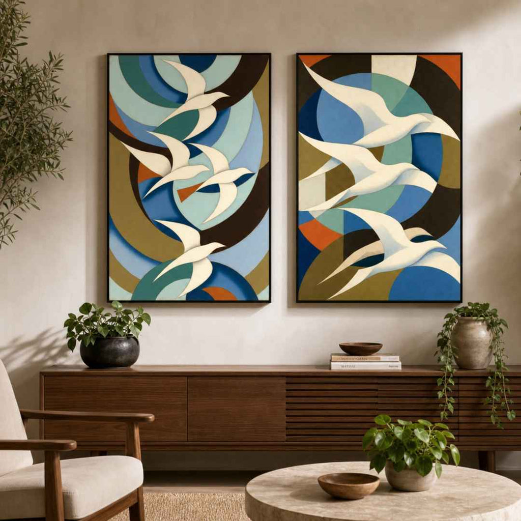Peinture Oiseaux Abstrait dans salon