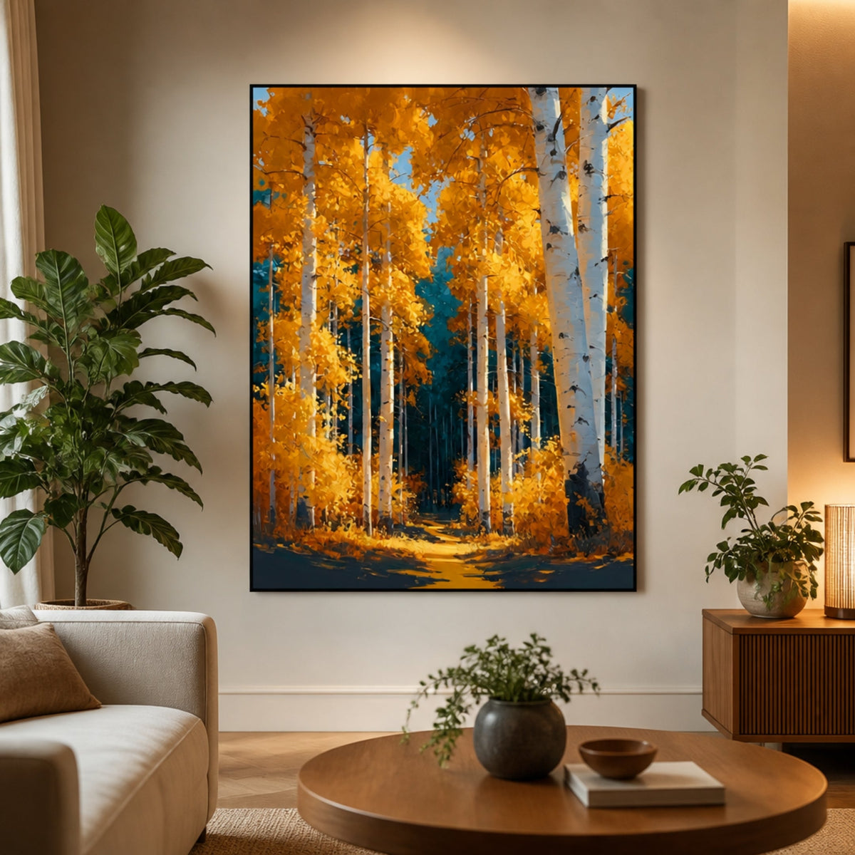 Peinture de Bouleaux en Automne pour salon