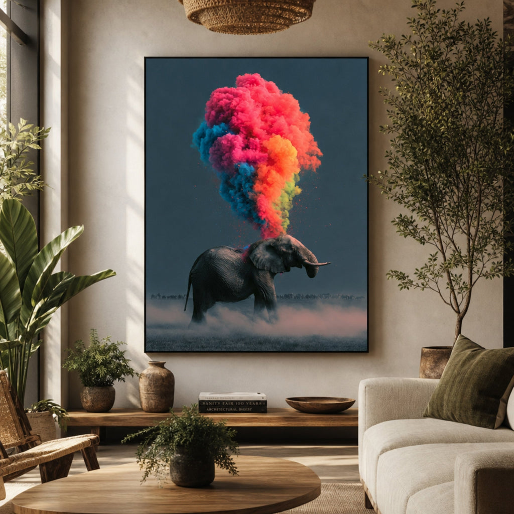 Peinture Éléphant Feng Shui pour salon