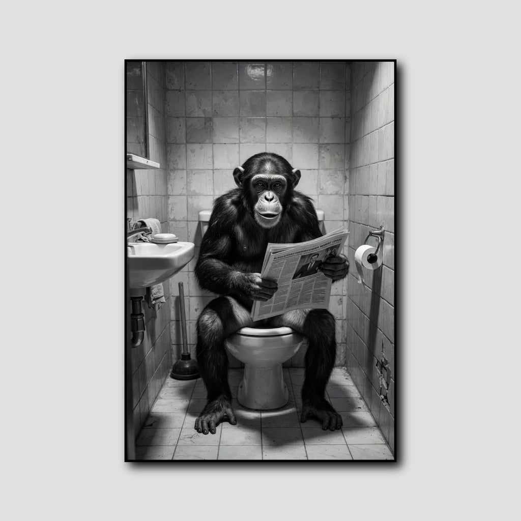 Poster Singe Toilette Noir et Blanc style 2