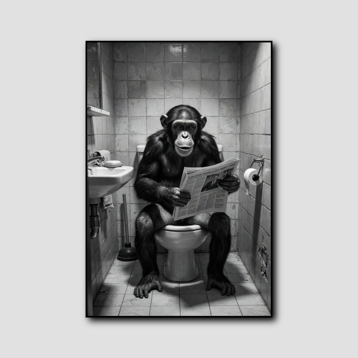 Poster Singe Toilette Noir et Blanc style 2