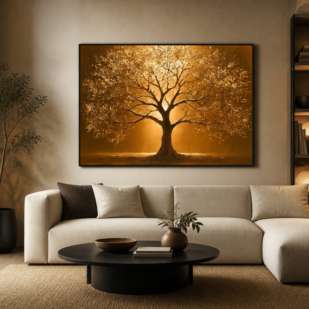 Tableau Arbre Doré pour salon
