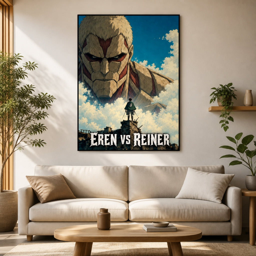 Tableau Attaque des Titans Eren vs Reiner pour salon