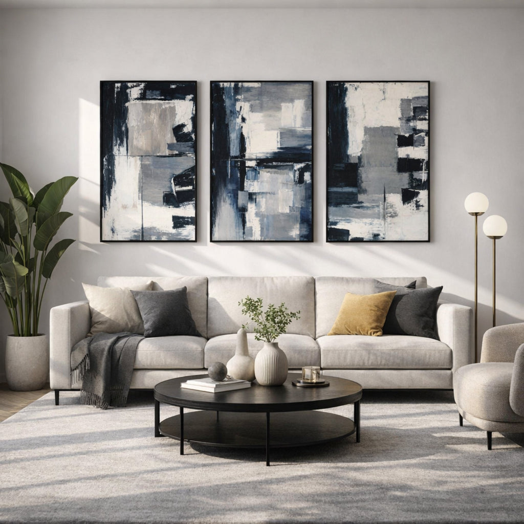 Tableau Blanc et Gris Moderne pour salon