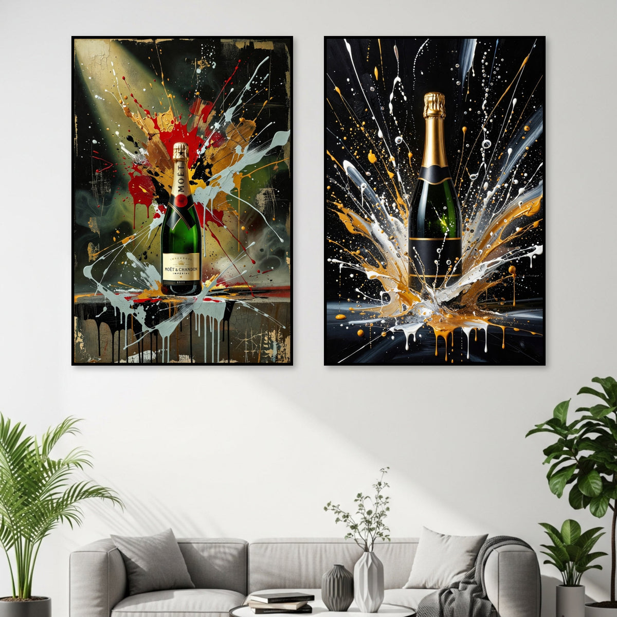 Tableau Bouteille de Champagne dans salon