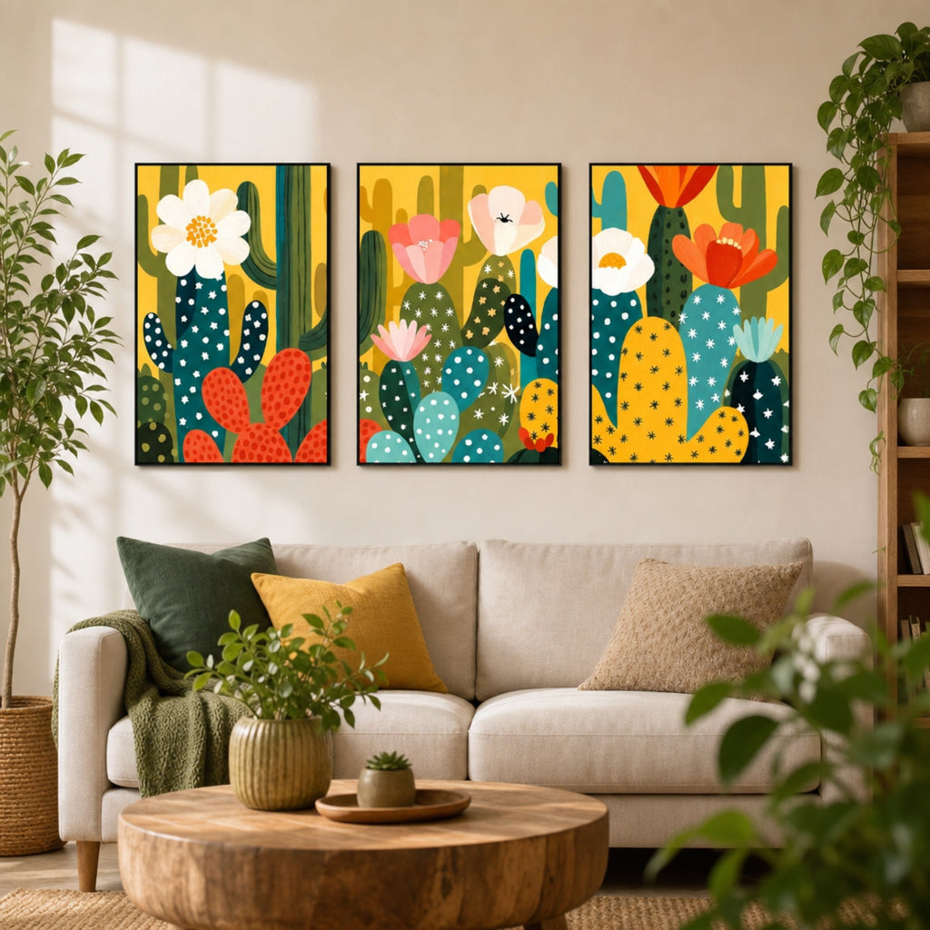 Tableau Cactus Coloré pour salon