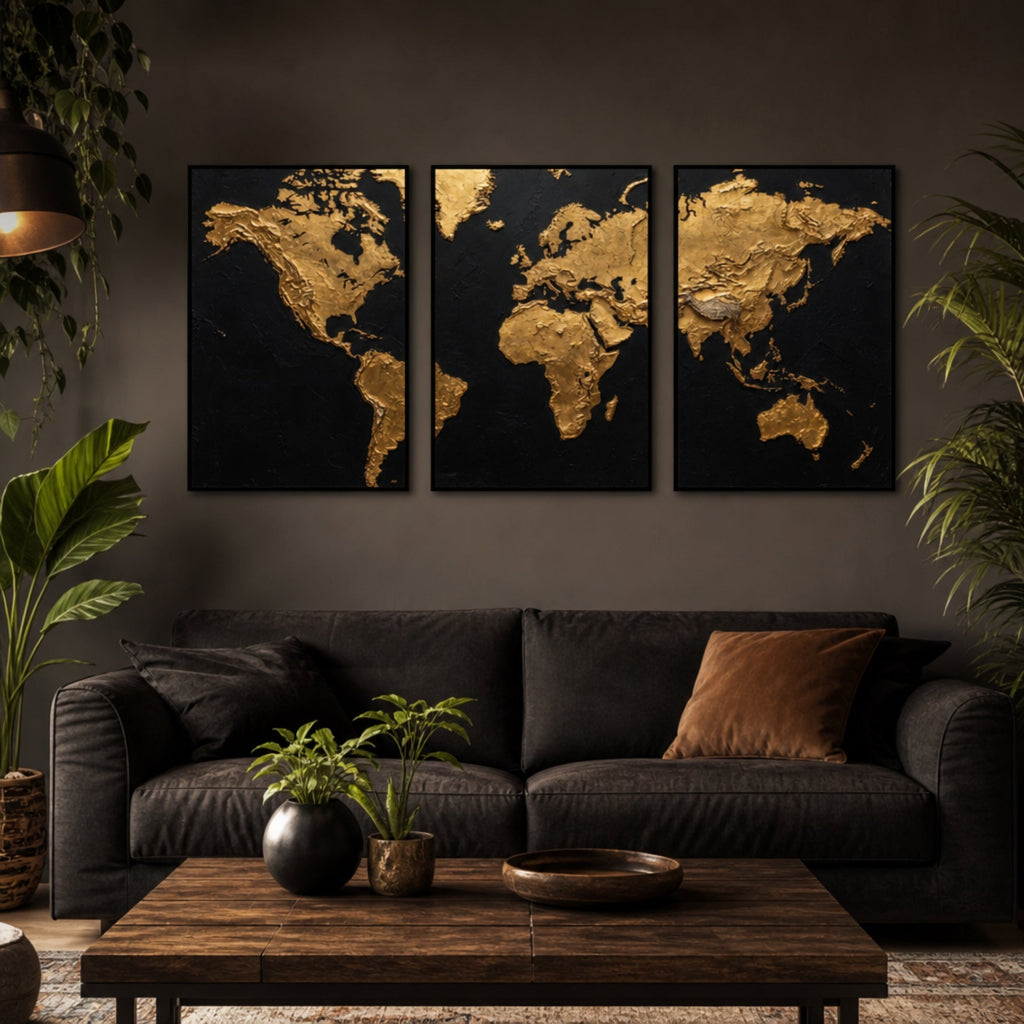Tableau Carte du Monde Doré pour salon