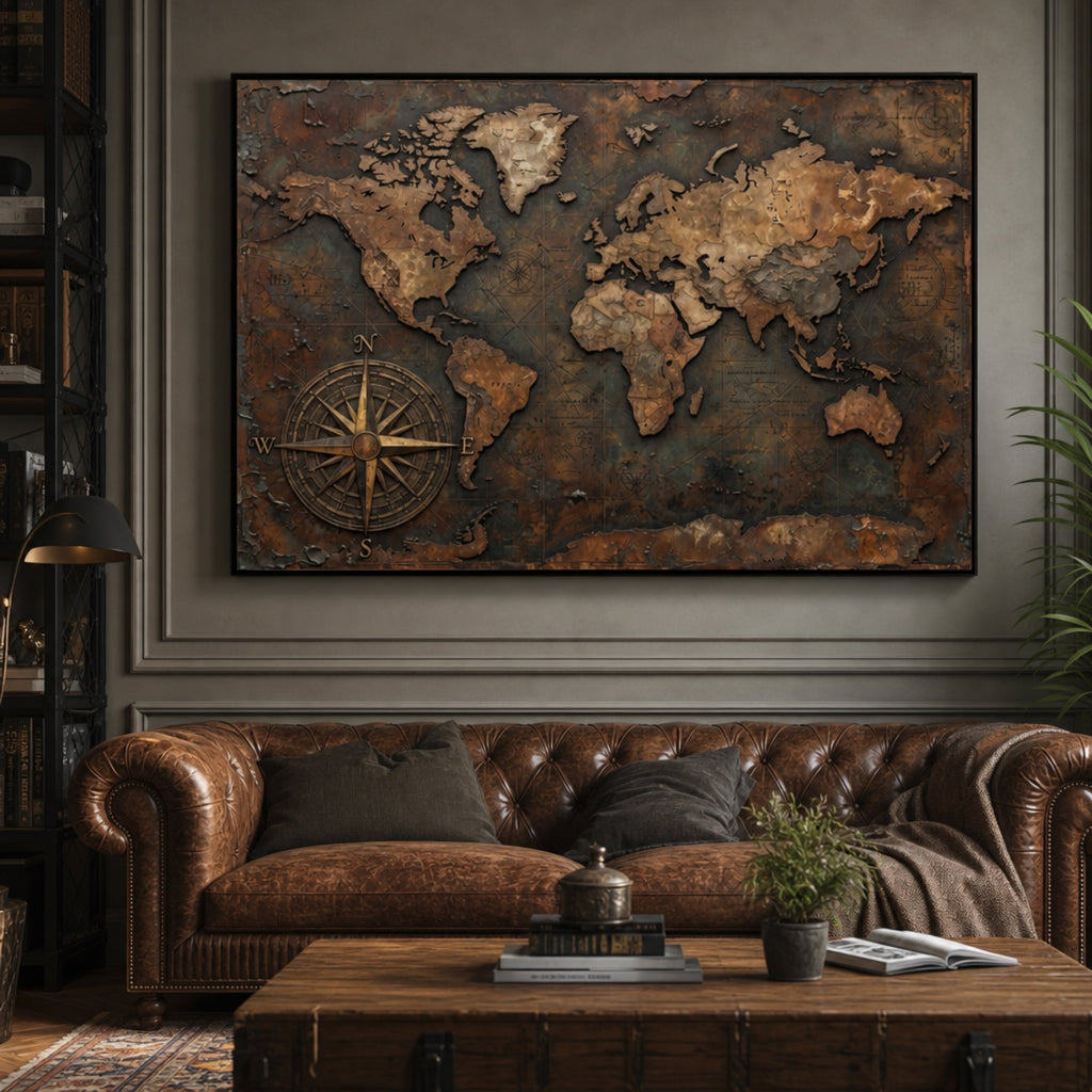 Tableau Carte du Monde Industriel pour salon