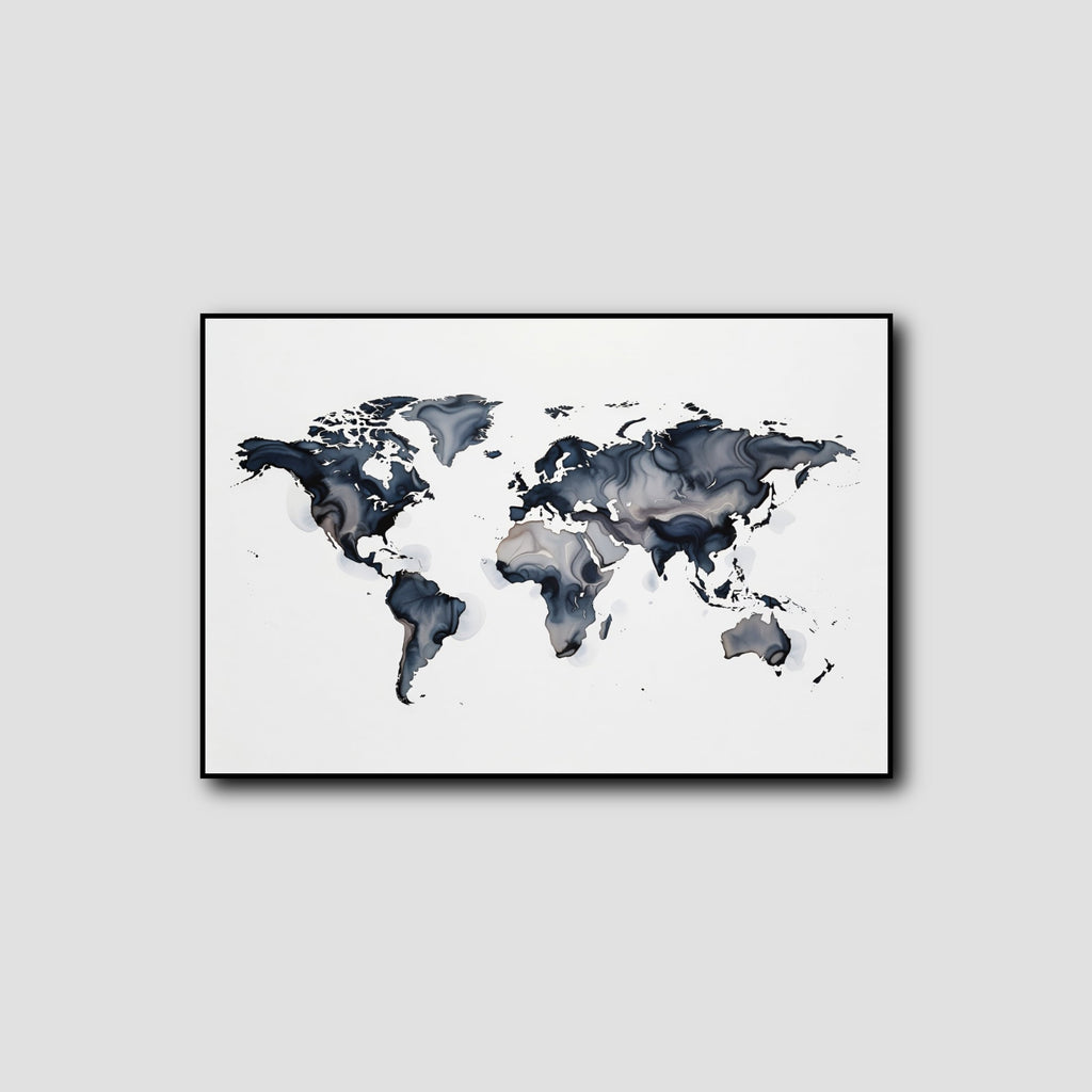 Tableau Carte du Monde Noir et Blanche style 1