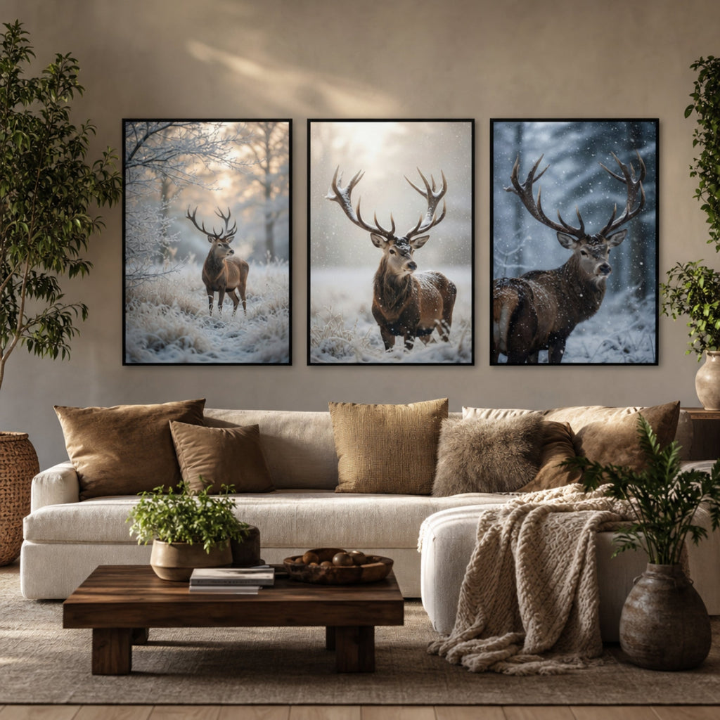 Tableau Cerf Neige pour salon