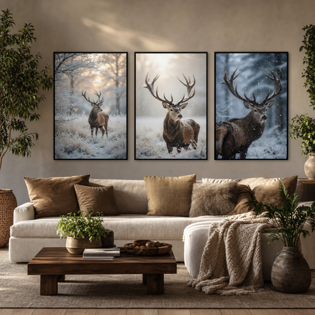 Tableau Cerf Neige pour salon