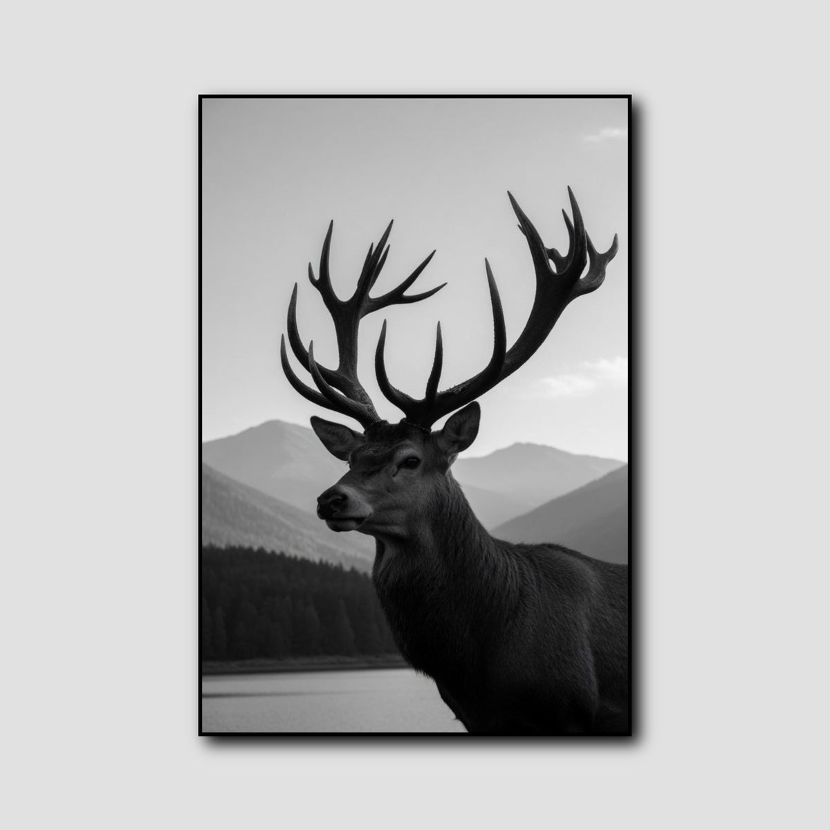Tableau Cerf Noir et Blanc style 1