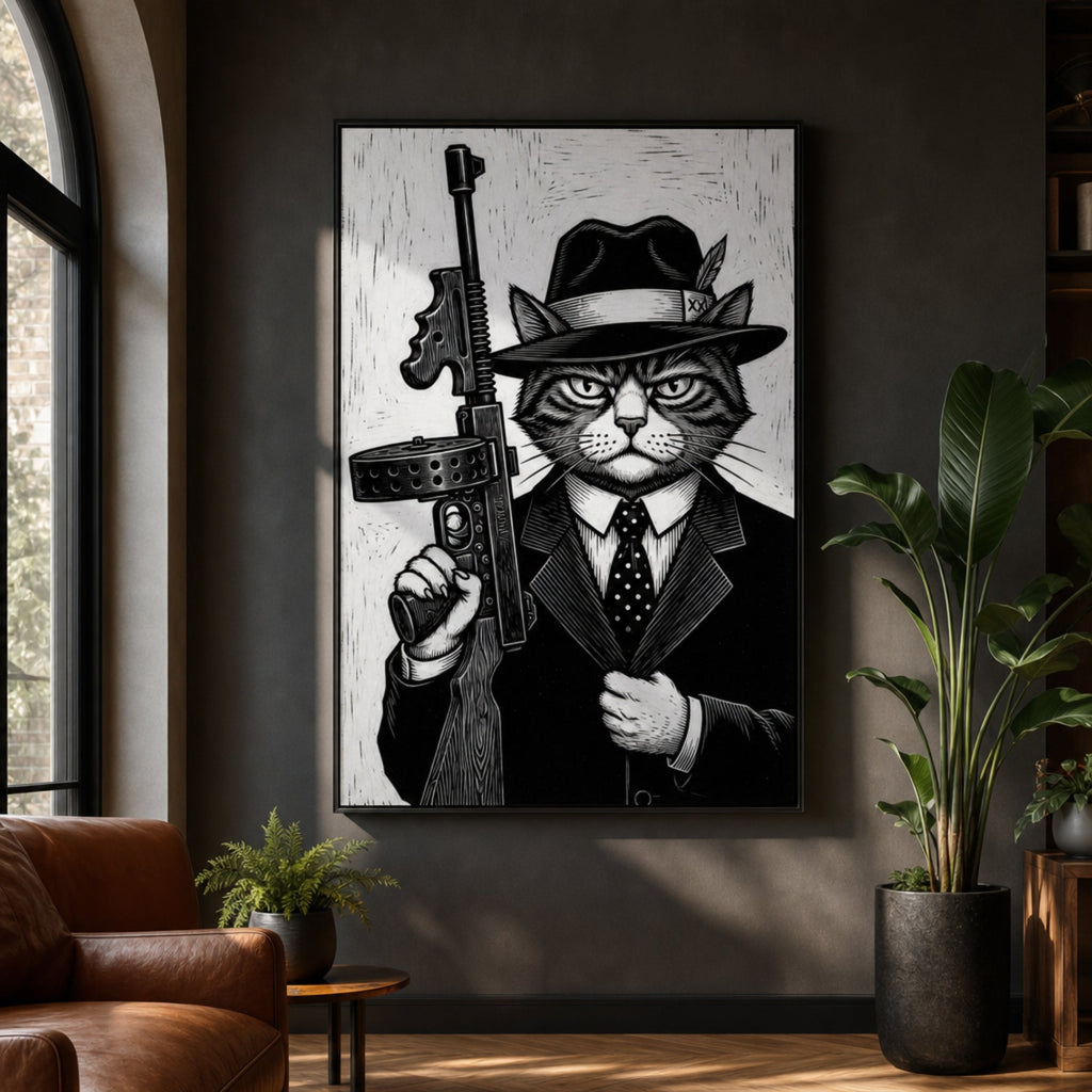 Tableau Chat Gangster pour salon