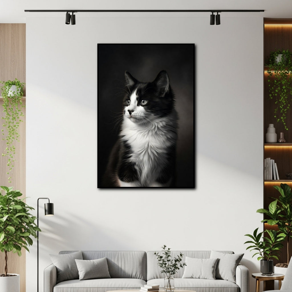 Tableau Chaton Noir et Blanc pour salon