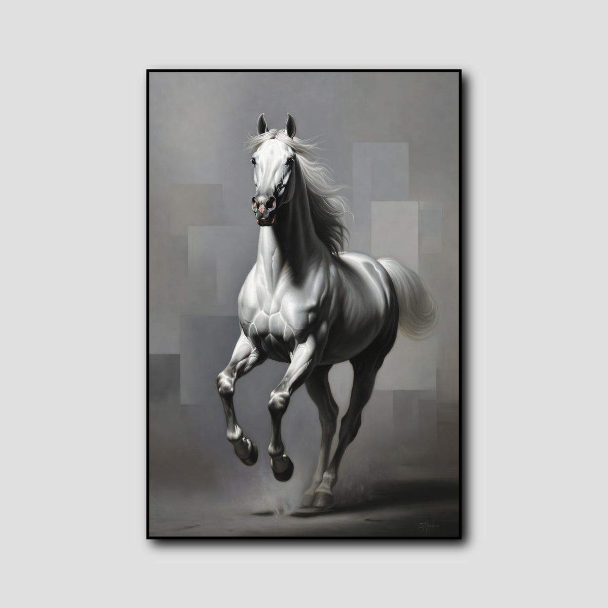 Tableau Cheval Noir et Blanc style 1