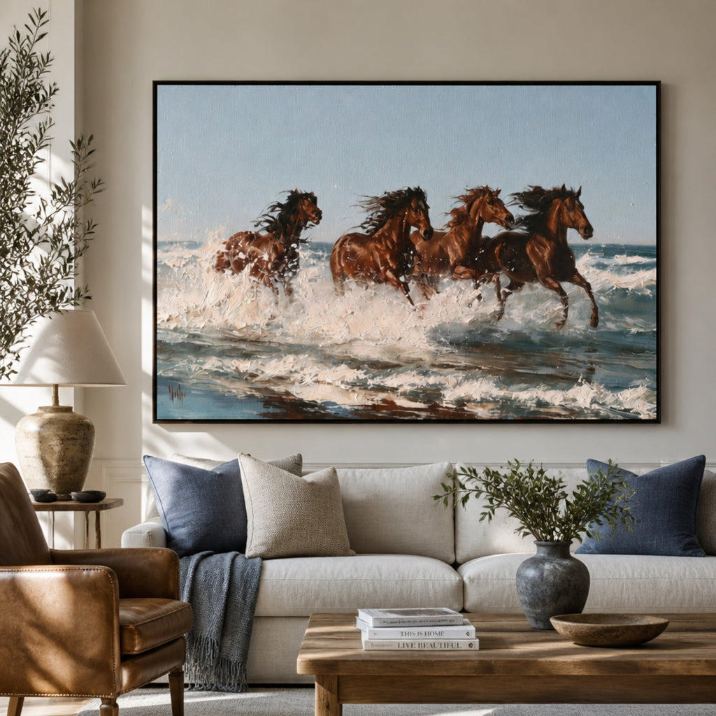 Tableau Chevaux au Bord de l'Eau pour salon