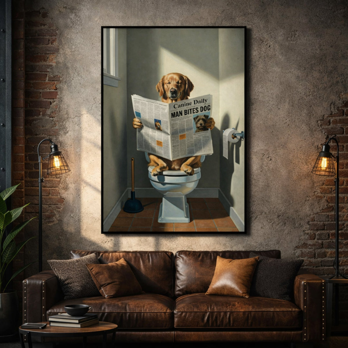 Tableau Chien au Toilette pour salon