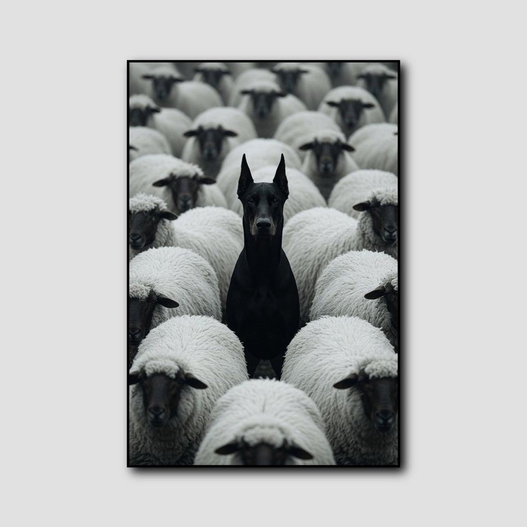 Tableau Doberman Noir et Blanc style 1
