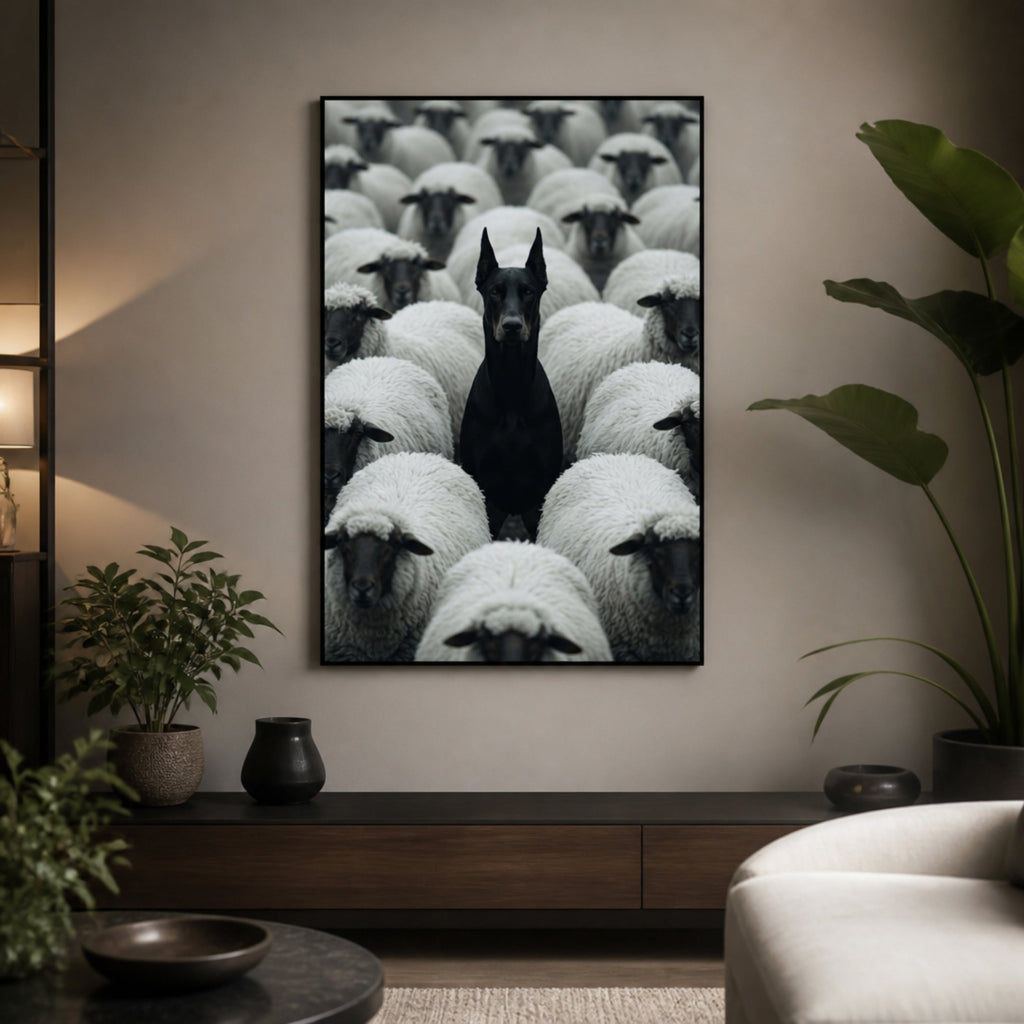 Tableau Doberman Noir et Blanc pour salon