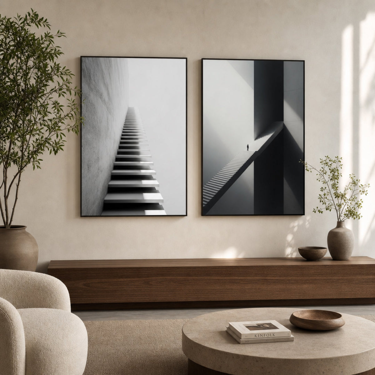 Tableau Escalier Noir et Blanc Design dans salon