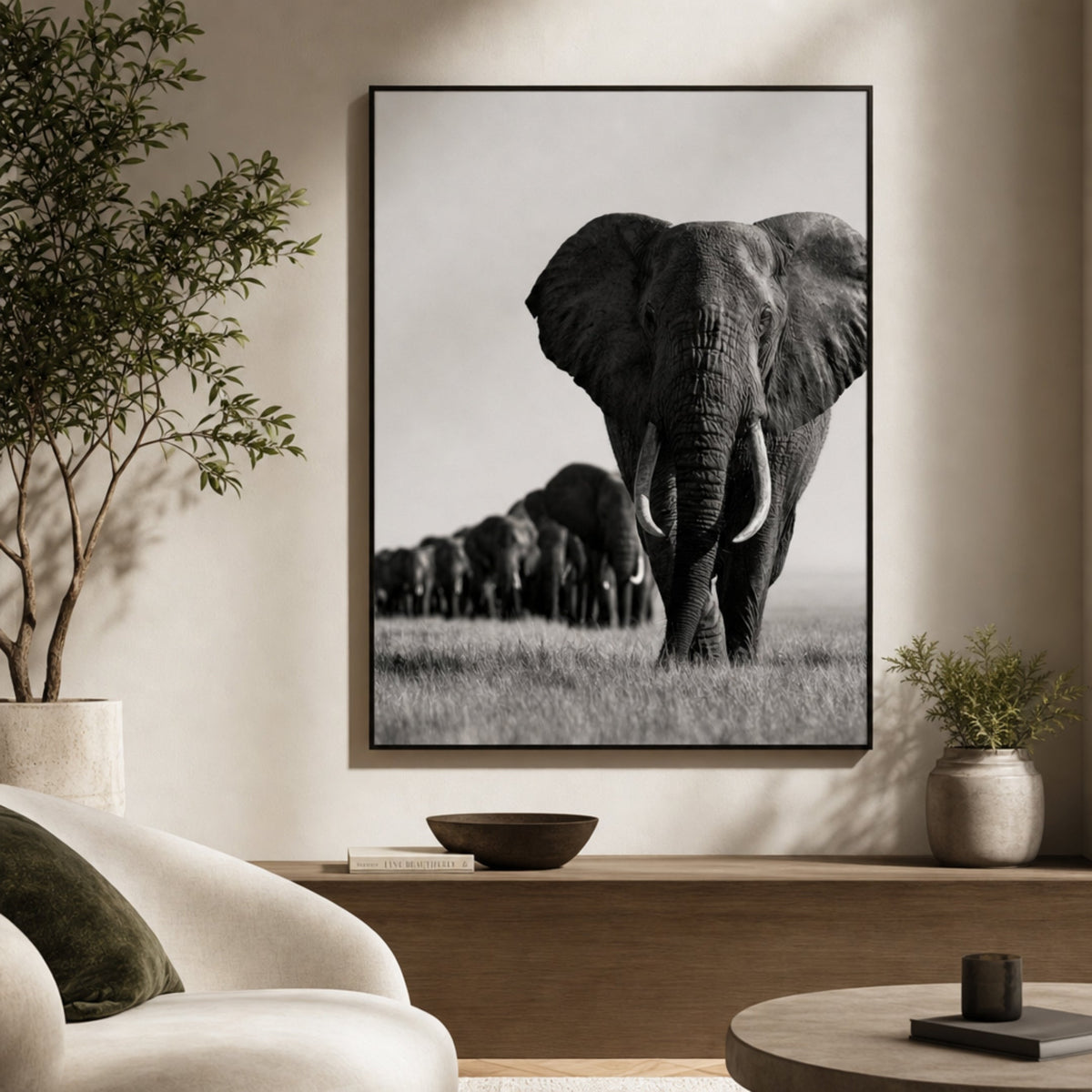 Tableau Famille Éléphant pour salon