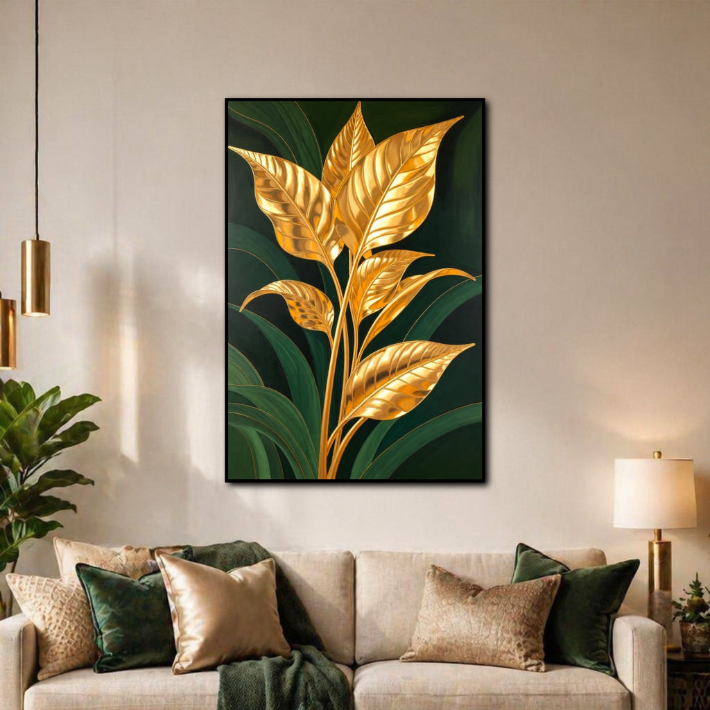 Tableau Feuille d'Or Abstrait pour salon
