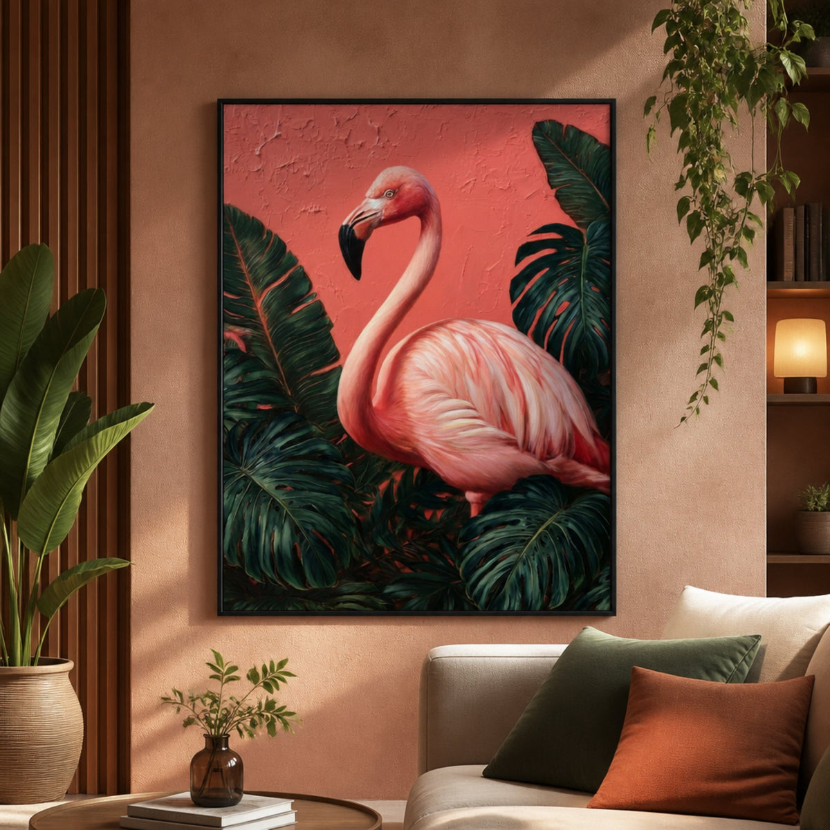 Tableau Flamant Rose pour salon