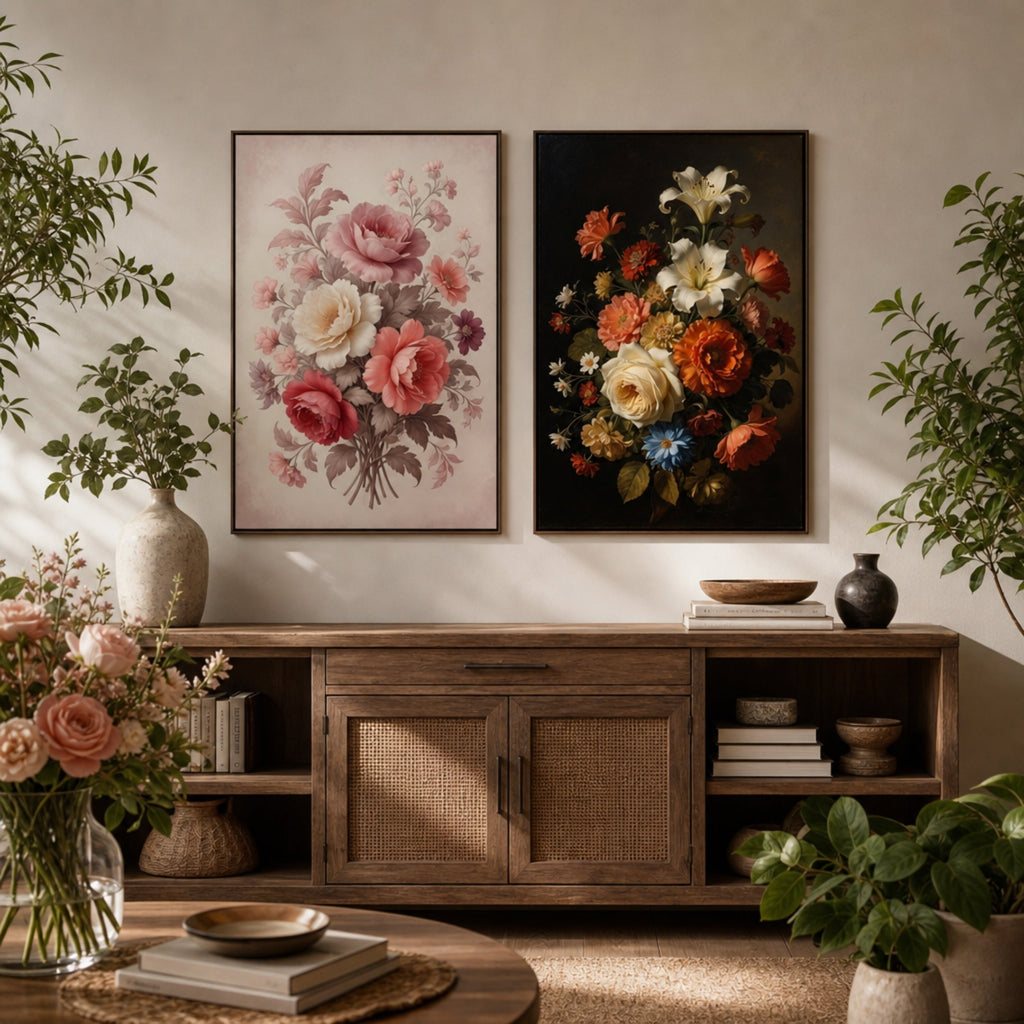 Tableau Fleur Vintage dans salon