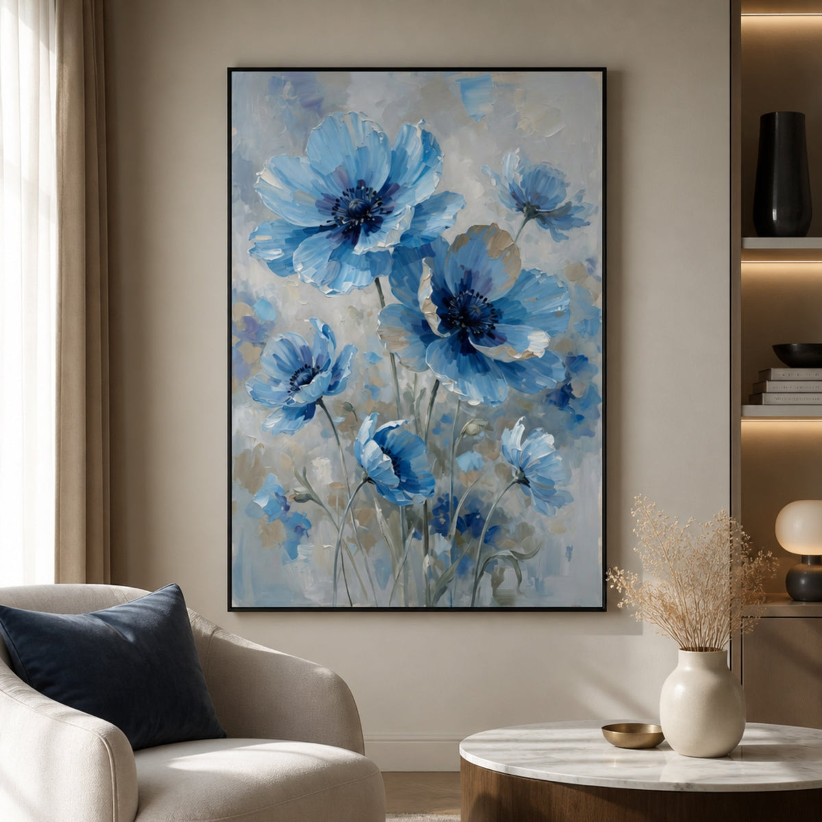 Tableau Fleurs Bleues pour salon